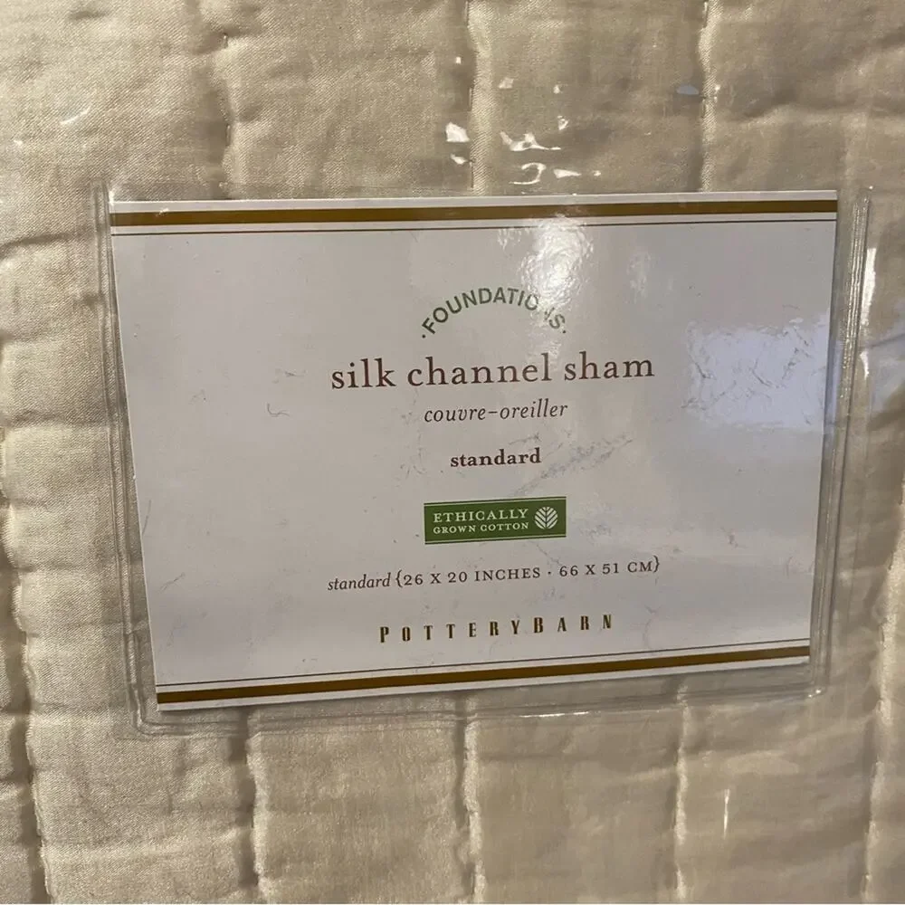 Pottery Barn NWTs Silk Channel Standard Pillow Sham Cream
